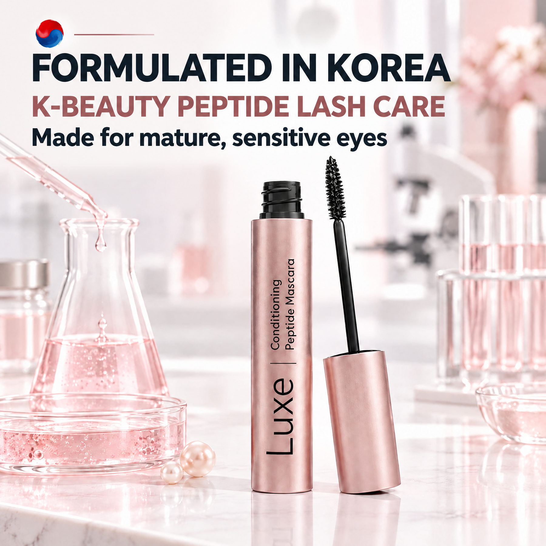 Luxe Conditioning Peptide Mascara formulated in Korea for mature sensitive eyes