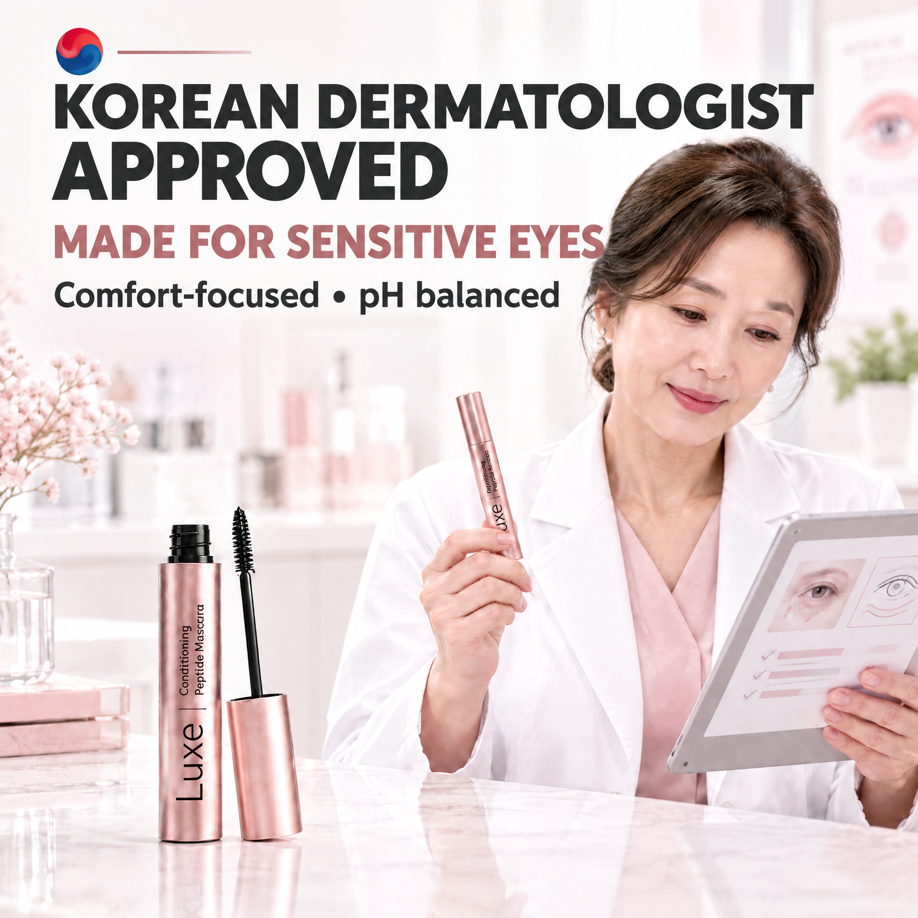 Luxe mascara Korean dermatologist approved for sensitive eyes